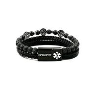 Bracelet d'identification médicale pour homme en cuir tressé avec œil de tigre/onyx/pierre de lave, gravure ou code QR d'identification d'urgence, parfait pour anniversaire et fête des pères, One Size