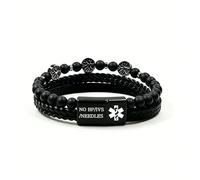 Bracelet d'identification médicale pour homme en cuir tressé avec œil de tigre/onyx/pierre de lave, gravure ou code QR d'identification d'urgence, parfait pour anniversaire et fête des pères, One Size