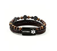 Bracelet d'identification médicale pour homme en cuir tressé avec œil de tigre/onyx/pierre de lave, gravure ou code QR d'identification d'urgence, parfait pour anniversaire et fête des pères, One Size