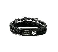 Bracelet d'identification médicale pour homme en cuir tressé avec œil de tigre/onyx/pierre de lave, gravure ou code QR d'identification d'urgence, parfait pour anniversaire et fête des pères, One Size