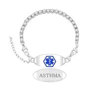 Bracelet d'identification médicale pour l'asthme en zircone | Bracelet d'urgence minimaliste avec breloque | Bijou d'identification médicale élégant à porter au quotidien