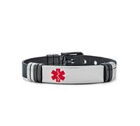 Bracelet D'Identification Médicale Unisexe Personnalisé Et Gravable Bracelet D'Identification Médicale Avec Boucle De Ceinture Bracelet En Émaille Pour Hommes Femmes Noir Acier Inoxydable Ajustable