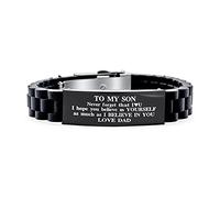 Bracelet D'Identification Personnalisé To My Son Courage Inspirant Pour Fils, Petit-Fils, Beau-Fils, En Acier Inoxydable Noir, Ajustable, En Caoutchouc De Silicone, Confortable, Gravé Sur Mesure