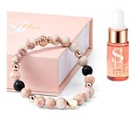 Bracelet Diffuseur Huile Essentielle - Pierre de Lave & Cristal avec Breloque Coeur - Huile de Paix Intérieure pour Sommeil - Cadeau d'anniversaire Original pour Femmes(Taille S)