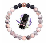 Bracelet Diffuseur Pierre de Lave et Jaspe Rose, Aromathérapie Huiles Essentielles Lavande, Lithothérapie Chakra Anti Stress, Perles Naturelles Méditation Femme