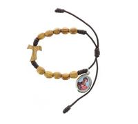 Bracelet dizainier - Palais du Rosaire - Médaille Carlo Acutis - Corde et bois - Marron - Article religieux