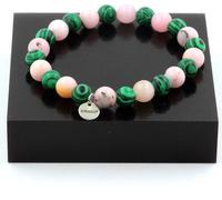 Bracelet d'opale rose + malachite en perles 8 mm