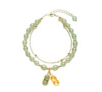 Bracelet double chaîne jade imitation bracelet rétro élégant bijoux main femme titane ensemble de boucles d'oreilles, taille unique, Verre, Pas de gemme