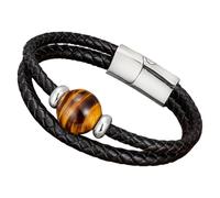 Bracelet Double Couche En Cuir Tressé Noir Pour Homme Et Femme, Orné D'Une Pierre Précieuse Naturelle Ronde, Bracelet Multicouche Avec Fermoir Magnétique, Bracelet Tendance Pour Homme, Œil-De-T
