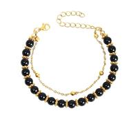Bracelet double couche en perles de pierre naturelle pour femme et homme Bracelet en cuir noir, taille unique, Plastique, Pas de gemme