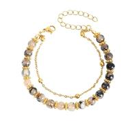 Bracelet double couche en perles de pierre naturelle pour femme et homme Bracelet en cuir noir, taille unique, Plastique, Pas de gemme