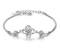 Bracelet double cœur en argent sterling 925 plaqué or blanc serti de zircones cubiques réglables pour anniversaire de mariage, anniversaire, bracelets marguerites, trèfle, pour femmes et filles (f1809