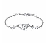 Bracelet double en forme de cœur Bijoux féminins Bracelets à breloques en zircon pour femmes Bijoux de mariage Cadeaux Bracelet raccourcir, taille unique, Acier allié, Pas de gemme