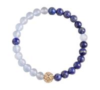 Bracelet double pierre lapis-lazuli naturel et aigue-marine - Perles translucides glacées de 6 mm, emballage simple/double, empilable, usage quotidien pour femme, Single ring 6mm, Aigue-marine