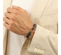 Bracelet double stylé en cuir bleu foncé 1580701 - Longueur : 19 cm