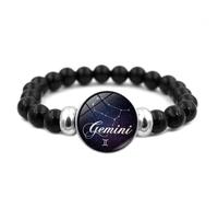 Bracelet Douze Constellations, Bracelets Élastiques En Perles Naturelles, Bracelets Horoscope Vintage, Bijoux Du Zodiaque Qui Brillent Dans Le Noir, Cadeaux Pour Femmes Et Hommes, Gémeaux, Réglabl