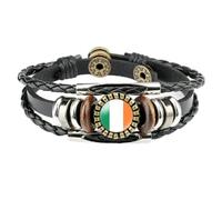 Bracelet Drapeau De L'Irlande,Bracelet De L'Irlande,Dôme De Verre Réglable De L'Irlande,Symbole Du Drapeau En Cuir,Perles De Verre,Bracelets En Cuir,Bracelet De L'Irlande Pour Hommes Et Femmes,
