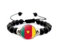 Bracelet Drapeau du Cameroun - Bracelet À Breloques en Verre avec Cordon De Serrage en Perles Noires Élastiques, Bijoux Patriot Souvenir, Accessoires Cadeaux, Bracelet pour Fem