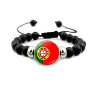 Bracelet Drapeau Du Portugal - Bracelet À Breloques En Verre Avec Cordon De Traction En Perles Noires Élastiques, Bijoux Patriot Souvenir Cadeau Accessoires Bracelet Pour Femme