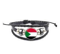 Bracelet Drapeau Du Soudan,Bracelets De Drapeaux En Cuir Tissé,Bracelet De Drapeau Détachable Pour Hommes Et Femmes,Bijoux De Bracelet De Corde De Manchette Nationale,Bracelet Fait Main De Mode