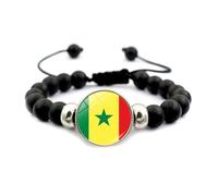 Bracelet Drapeau National du Sénégal - Bracelet Réglable avec Cordon De Serrage Extensible Noir, Bijoux Souvenirs De Voyage, Cadeaux pour Hommes Et Femmes, Noir, Long : 18 Cm