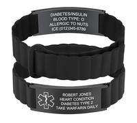 Bracelet d'urgence personnalisé pour homme et femme - Bracelet de sport SOS ID en silicone étanche avec gravure nom, numéro de téléphone, diabète, épilepsie, allergie, alarme médicale, bracelet