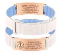 Bracelet d'urgence personnalisé pour homme et femme - Bracelet de sport SOS ID en silicone étanche avec gravure nom, numéro de téléphone, diabète, épilepsie, allergie, alarme médicale, bracelet