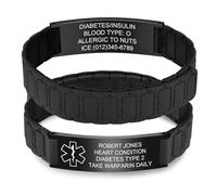 Bracelet d'urgence personnalisé pour homme et femme - Bracelet de sport SOS ID en silicone étanche avec gravure nom, numéro de téléphone, diabète, épilepsie, allergie, alarme médicale, bracelet