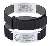 Bracelet d'urgence personnalisé pour homme et femme - Bracelet de sport SOS ID en silicone étanche avec gravure nom, numéro de téléphone, diabète, épilepsie, allergie, alarme médicale, bracelet