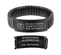 Bracelet d'urgence personnalisé SOS pour homme - Bracelet élastique en acier inoxydable avec gravure nom, numéro de téléphone, diabète, allergie, épilepsie, alarme médicale pour hommes et adultes