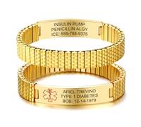 Bracelet d'urgence personnalisé SOS pour homme - Bracelet élastique en acier inoxydable avec gravure nom, numéro de téléphone, diabète, allergie, épilepsie, alarme médicale pour hommes et adultes