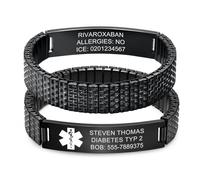 Bracelet d'urgence personnalisé SOS pour homme - Bracelet élastique en acier inoxydable avec gravure nom, numéro de téléphone, diabète, allergie, épilepsie, alarme médicale pour hommes et adultes