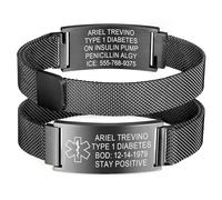 Bracelet d'urgence SOS ID - Personnalisable - En acier inoxydable - Réglable - Avec gravure diabète, épilepsie, allergie, numéro de téléphone - Pour homme, femme et adulte, 15 cm bis 21.3 cm, Acier