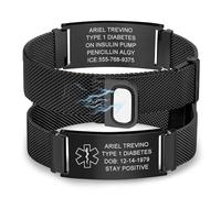 Bracelet d'urgence SOS ID - Personnalisable - En acier inoxydable - Réglable - Avec gravure diabète, épilepsie, allergie, numéro de téléphone - Pour homme, femme et adulte, 15-24 cm, Acier inoxydable