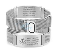 Bracelet d'urgence SOS ID - Personnalisable - En acier inoxydable - Réglable - Avec gravure diabète, épilepsie, allergie, numéro de téléphone - Pour homme, femme et adulte, Acier inoxydable, No