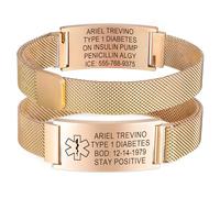 Bracelet d'urgence SOS ID - Personnalisable - En acier inoxydable - Réglable - Avec gravure diabète, épilepsie, allergie, numéro de téléphone - Pour homme, femme et adulte, [15, 21.3] cm oder [5,9
