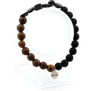 Bracelet égyptien hypersthène + perles d'onyx noires mates + bois 8 mm