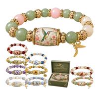 Bracelet élastique 2026 en édition limitée avec boîte cadeau de qualité supérieure - Bracelet élastique avec perles roses multicolores - Pour femme, One size, Acier allié, Pas de pierre précieuse