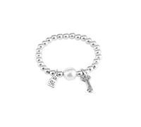 Bracelet élastique ajustable Uno de 50 en caoutchouc plaqué argent 15 microns, orné d'une grosse perle centrale et d'un charm clé sur le côté.