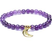 Bracelet élastique en améthyste avec pendentif en forme de lune -- 6mm