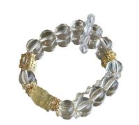 Bracelet élastique en cristal jaune naturel de 12mm, for stimuler la richesse et guérir l'énergie Positive, à offrir des amis cadeau(15-16cm)