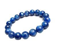 Bracelet élastique en cyanite naturelle de 11 mm avec perles rondes en cristal bleu AAAAA, 11mm Round Beads, Métal, Kyanite naturelle
