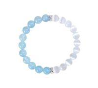 Bracelet élastique en perles bleues aigue-marine de 8 mm en pierre œil de chat en matériau naturel avec coffret cadeau pour femme, épouse, petite amie, adjustable, Aigue-marine naturelle