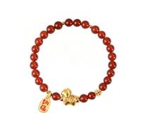 Bracelet élastique en perles d'agate rouge pour le Nouvel An chinois du Nouvel An 2026, signe du zodiaque chinois Feng Shui - Amulette porte-bonheur - Bijoux porte-bonheur pour femme, 6 mm, Bois