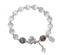 Bracelet élastique Feng Shui en pierre œil de chat avec pierre œil de chat pour le Nouvel An chinois du Nouvel An chinois de cheval, perles à breloques animales, bracelet élastique pour femmes et