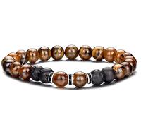 Bracelet Elastique Pierre Naturelle OEIL DE TIGRE Marron Pierre de Lave Volcanique Perle 8mm Lithothérapie Création Artisanale Française LOVEPIERCING
