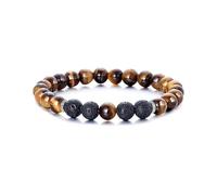 Bracelet Elastique Pierre Naturelle OEIL DE TIGRE Marron & Pierre de Lave Volcanique Perle 8mm Lithothérapie Création Artisanale Française LOVEPIERCING