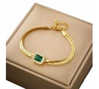 Bracelet élégant en acier chirurgical 316L, plaqué or 18k, avec œil en zircone cubique verte