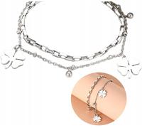 Bracelet en acier chirurgical 316L, chaîne en argent avec trèfle à quatre feuilles, longueur 17 cm + 5 cm de rallonge