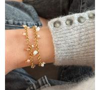 Bracelet en acier inoxydable doré avec pierres et perles edwige blanc
